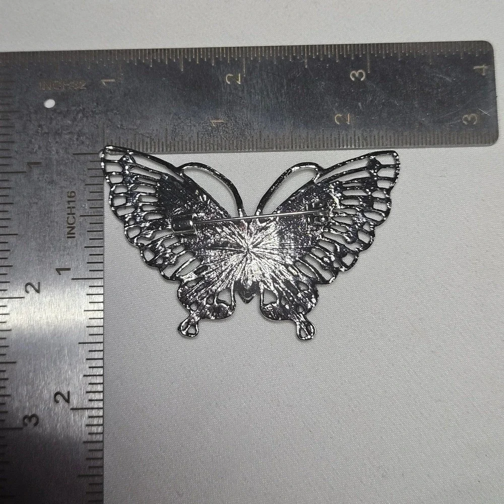 Butterfly Brooch Pin Womens OS Red Silver Rhinestone Y2K Fairycore